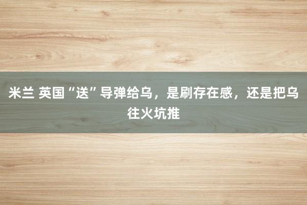 米兰 英国“送”导弹给乌,是刷存在感,还是把乌往火坑推