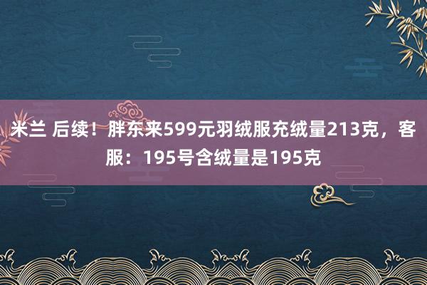 米兰 后续！胖东来599元羽绒服充绒量213克，客服：195号含绒量是195克