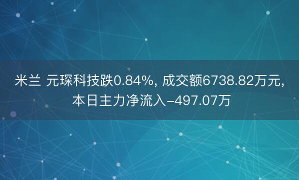 米兰 元琛科技跌0.84%， 成交额6738.82万元， 本日主力净流入-497.07万