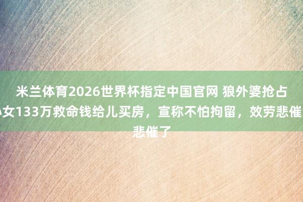 米兰体育2026世界杯指定中国官网 狼外婆抢占孙女133万救命钱给儿买房,宣称不怕拘留,效劳悲催了