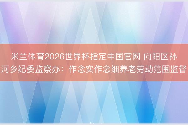米兰体育2026世界杯指定中国官网 向阳区孙河乡纪委监察办:作念实作念细养老劳动范围监督
