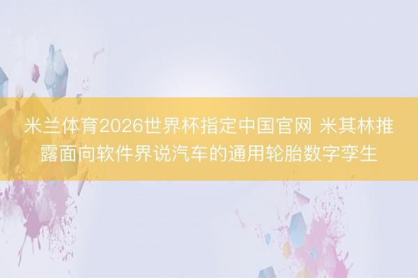 米兰体育2026世界杯指定中国官网 米其林推露面向软件界说汽车的通用轮胎数字孪生