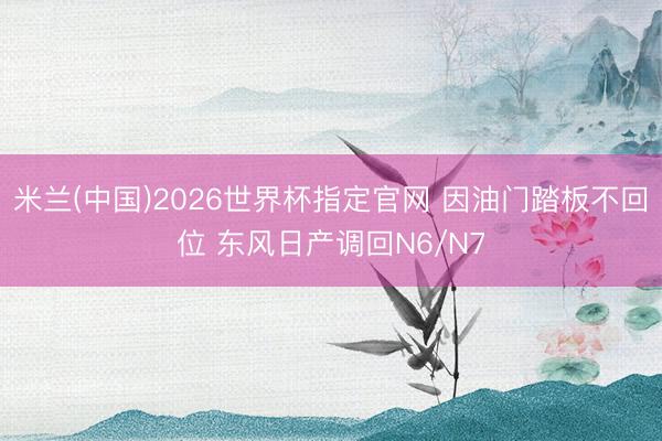 米兰(中国)2026世界杯指定官网 因油门踏板不回位 东风日产调回N6/N7