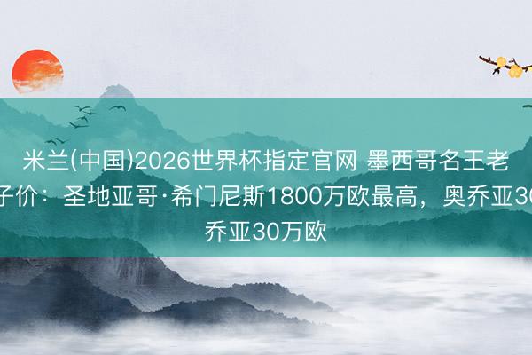 米兰(中国)2026世界杯指定官网 墨西哥名王老五骗子价:圣地亚哥·希门尼斯1800万欧最高,奥乔亚30万欧