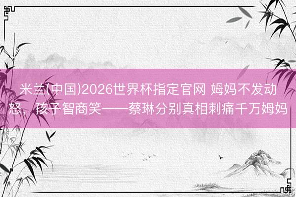 米兰(中国)2026世界杯指定官网 姆妈不发动怒,孩子智商笑——蔡琳分别真相刺痛千万姆妈